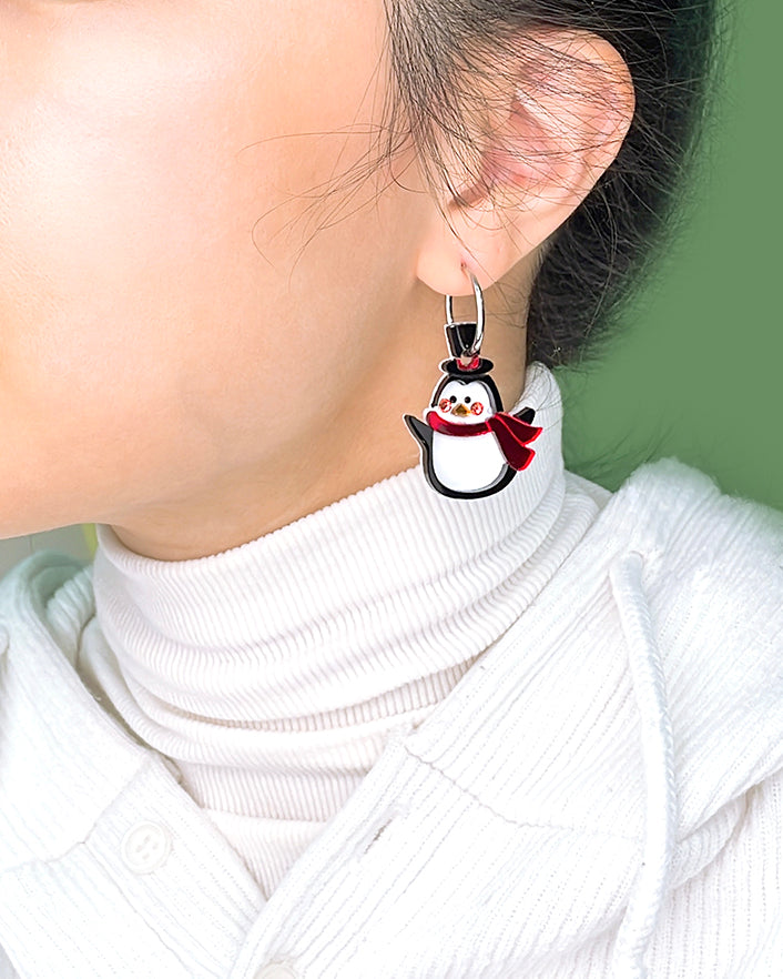Snowman Penguin Hoop Earrings