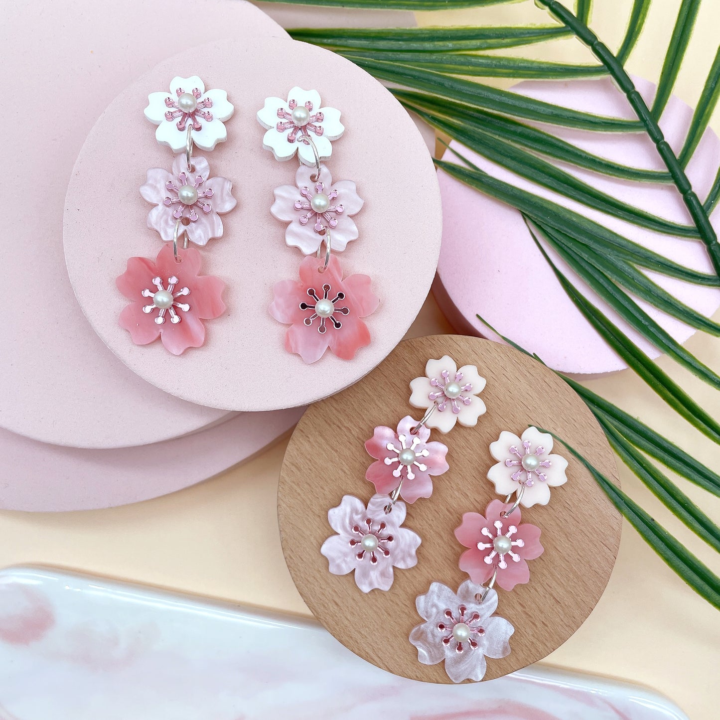 Three Sakura Dangle Earrings